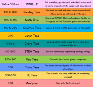 Daily Schedule for Schooling at Home