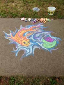 koi fish drawn with sidewalk chalk
