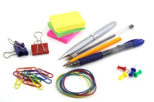 paper clips, rubber bands, thumb tacks, and other supplies