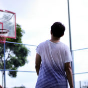 young man on basketball court