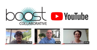 BOOST Logo and YouTube Logo with video thumbnails below