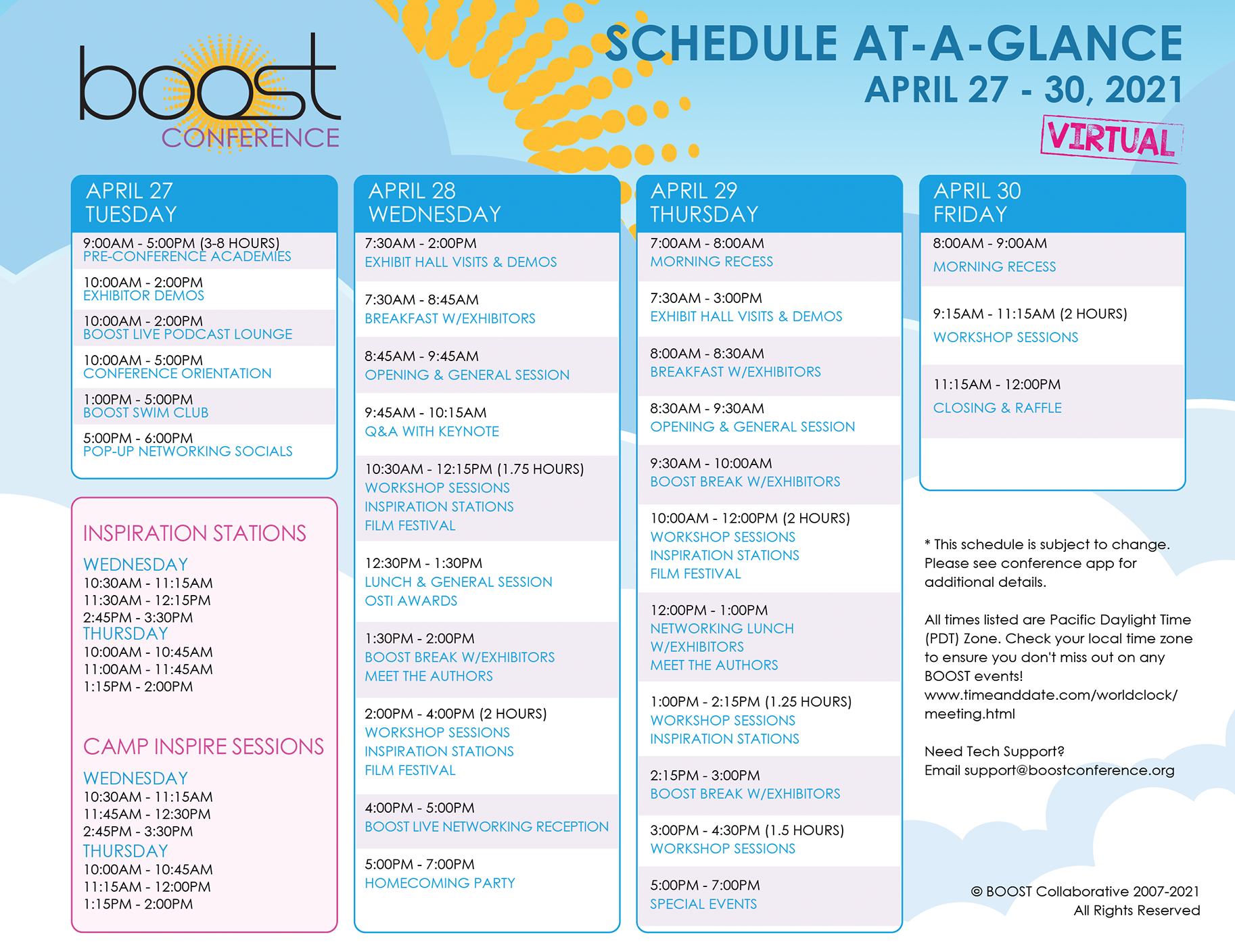 Thumbnail image of the 2021 BOOST Conference Schedule at a Glance