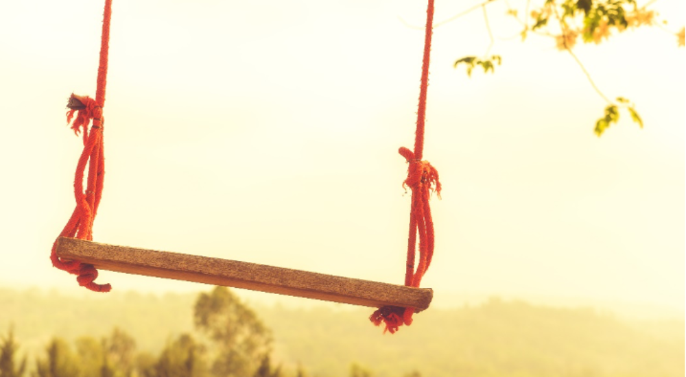 swing hanging in front of landscape scene